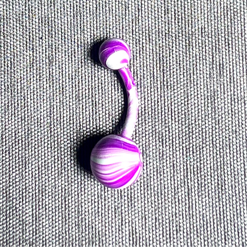 Purple/ White Marble Ribbon 14G Belly Button Ring